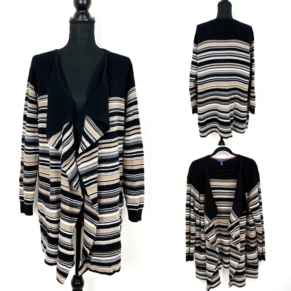 Striped Open Front Cardigan Sweater Large Boho